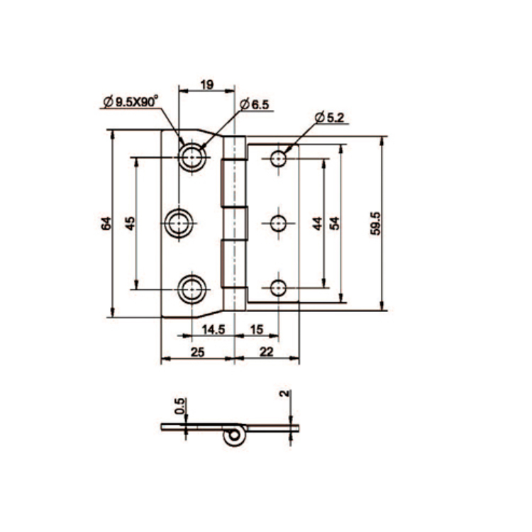 Dobradiça de aço inoxidável de montagem plana-B2221-4