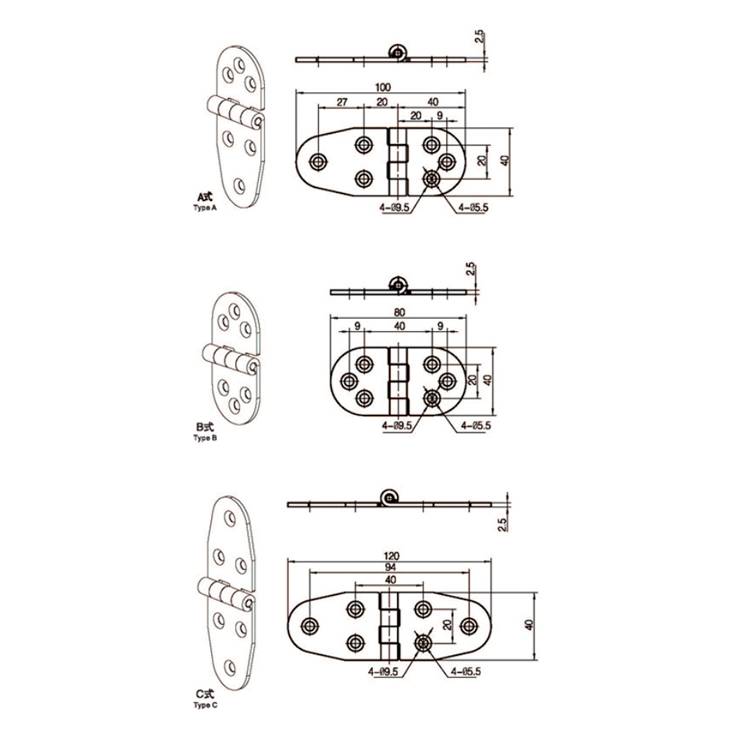 Dobradiça plana de aço inoxidável-B2227-2