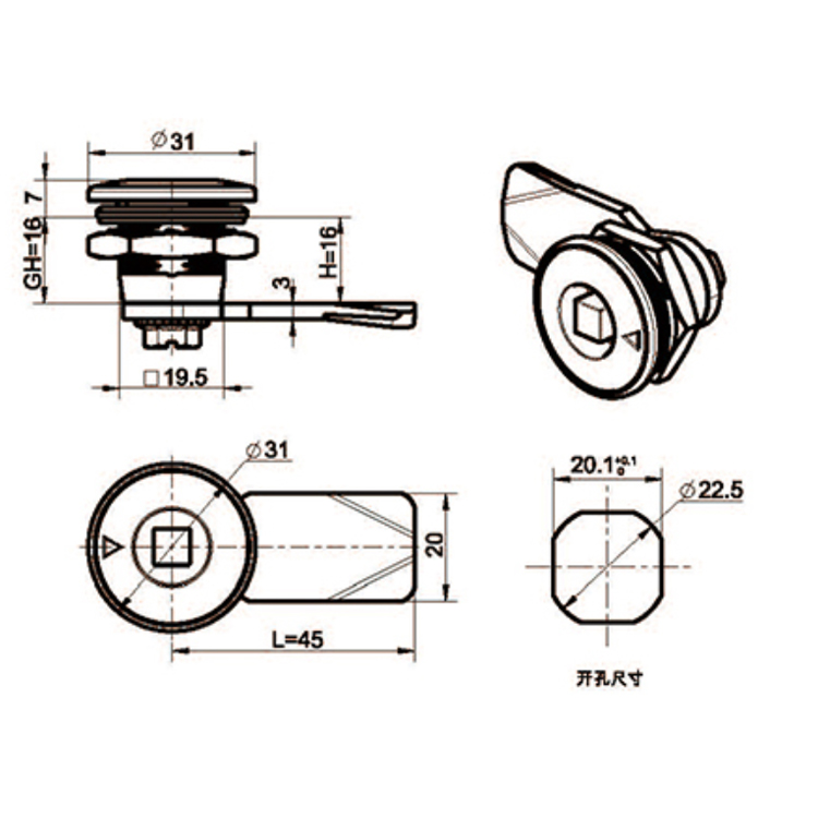 Tipo de ferramenta de tampa Cam Lock-A6018