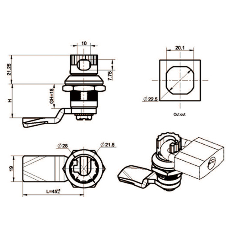 Botão Tipo Cadeado Tipo Cam Lock-A6041