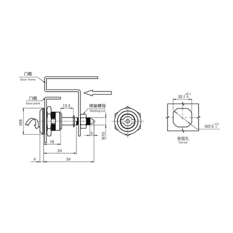 Botão Tipo Cadeado Tipo Cam Lock-A6051