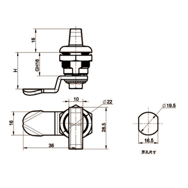 Tipo de botão Cam Lock-A6207-4